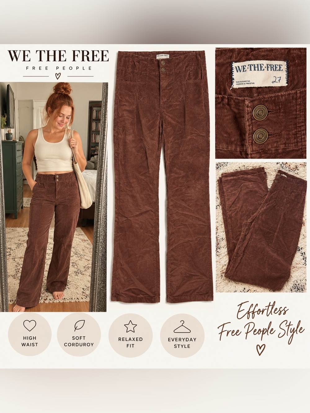 Free People Brown Corduroy Boot-Cut Pants
